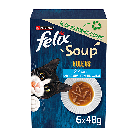 Felix Kattenvoer Soup Filets Kabeljauw, Tonijn en Schol 6 x 48 gr